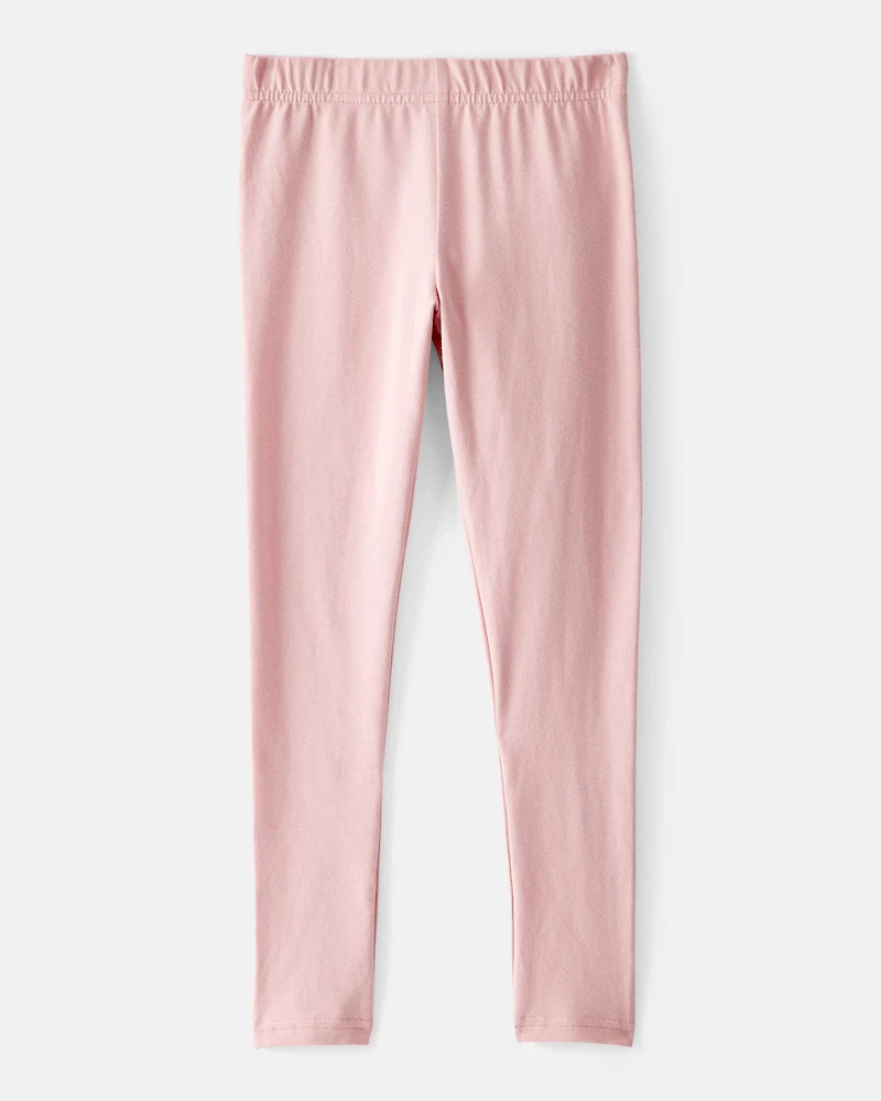 Girls Cotton Pull-On Stretch Leggings - Pink