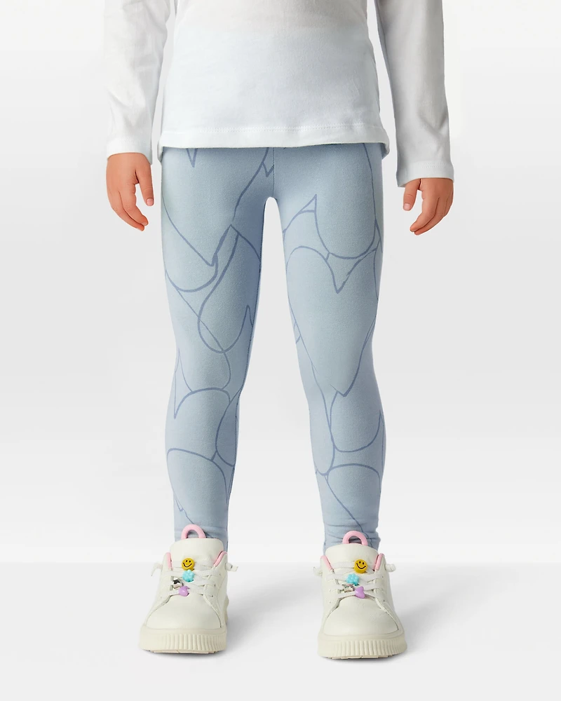 Toddler Girl Cotton Heart Stretch Leggings - Blue