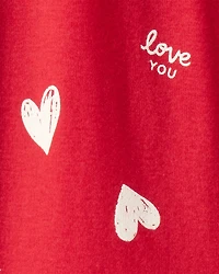 Baby Valentine's Day Heart 100% Cotton Loose Fit 2-Way Zip Footie 1-Piece Pajamas - Red