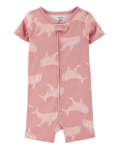 Toddler Whale Print Snug Fit Cotton 1-Piece Pajamas - Pink