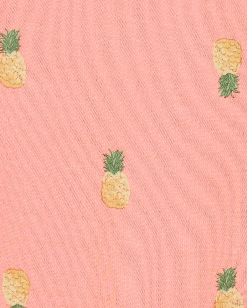 Baby Girl Pineapple Print 2-Way Zip PurelySoft Convertible Foot Sleep & Play Pajamas - Coral