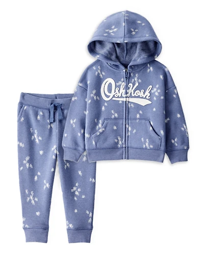 Toddler Girl 2-Piece Heart Print Logo Jacket & Joggers Set - Blue