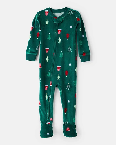 Toddler Green Trees DreamPlush Long-Sleeve Snug Fit 1-Piece Pajamas - Green