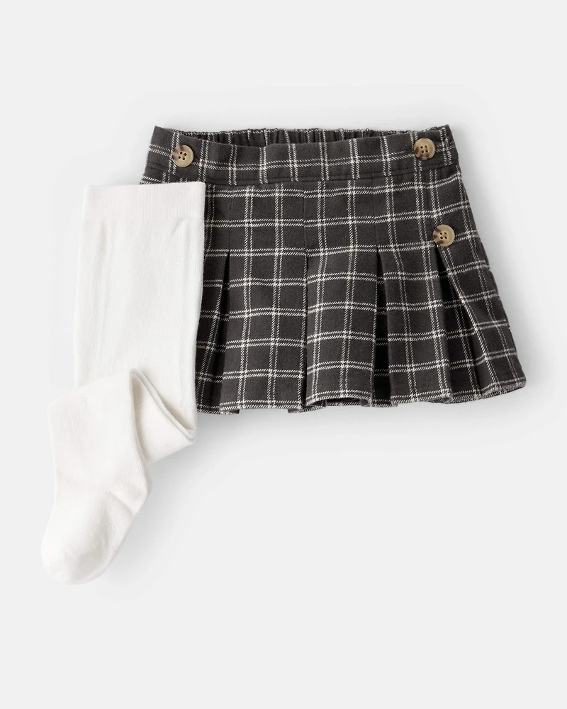 Baby Girl 3-Piece Corduroy Bodysuit, Plaid Skort & Printed Pants Set - Multi