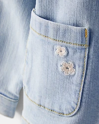 Toddler Girl Flower Embroidered Denim Jacket - Light Wash