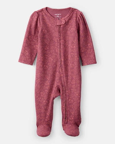 Baby Girl Floral Print Cotton Long-Sleeve 2-Way Zip Sleep & Play - Pink