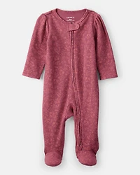 Baby Girl Floral Print Cotton Long-Sleeve 2-Way Zip Sleep & Play - Pink