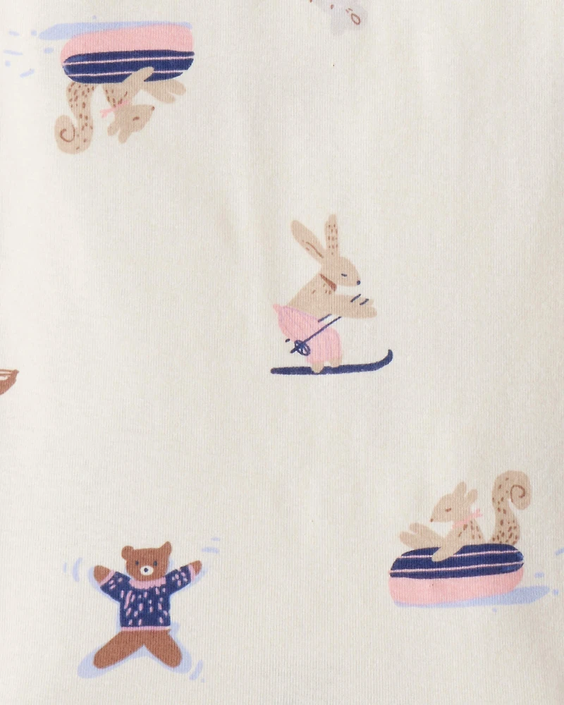 Toddler Girl Bunny Print 100% Cotton Long-Sleeve Snug Fit 4-Piece Pajamas - Brown/Blue
