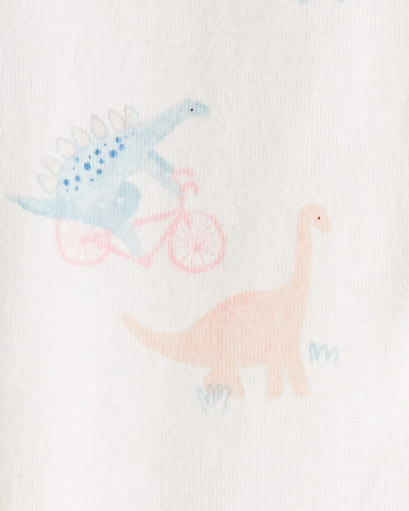 Toddler Girl Dinosaur 100% Cotton Long-Sleeve 1-Piece Pajamas - White