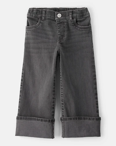 Toddler Girl Denim Wide-Leg Cuff Jeans - Grey