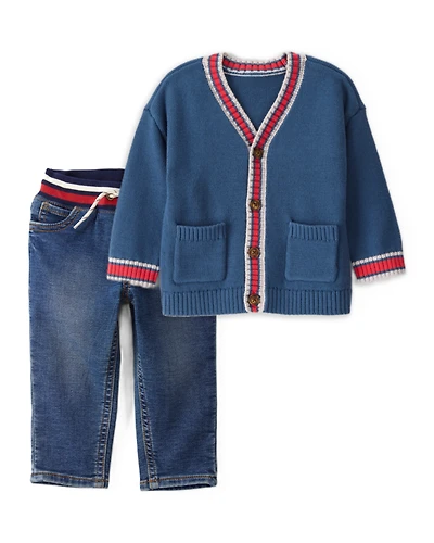 Baby Boy 2-Piece Cardigan Sweater & Denim Jeans Set - Navy