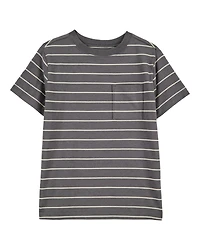 Kid Striped Short-Sleeve Pocket Tee - Grey