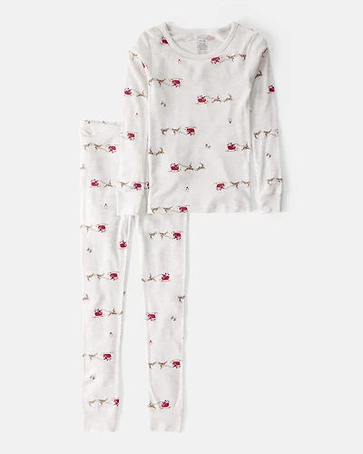 Kid Santa Sleigh PurelySoft Long-Sleeve Snug Fit 2-Piece Pajamas - Grey