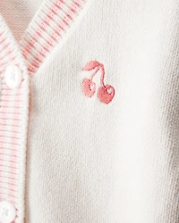 Toddler Girl Cherry Cotton Long-Sleeve Sweater - White
