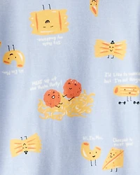 Toddler Boy Pasta Print 100% Cotton Long-Sleeve 4-Piece Pajamas - Blue
