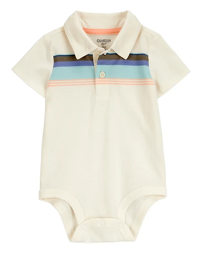 Baby Striped Polo Short-Sleeve Bodysuit - Cream