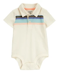 Baby Striped Polo Short-Sleeve Bodysuit - Cream