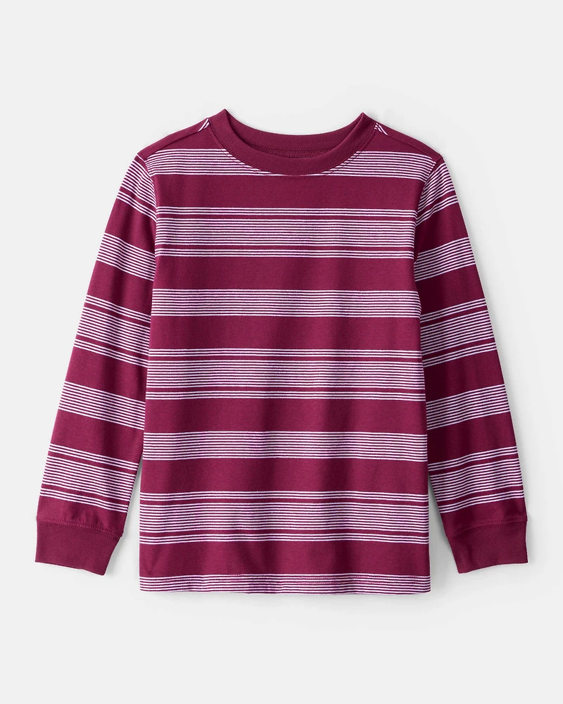 Boys Striped Long-Sleeve Tee - Burgundy