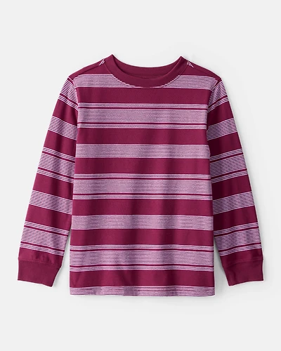 Boys Striped Long-Sleeve Tee - Burgundy