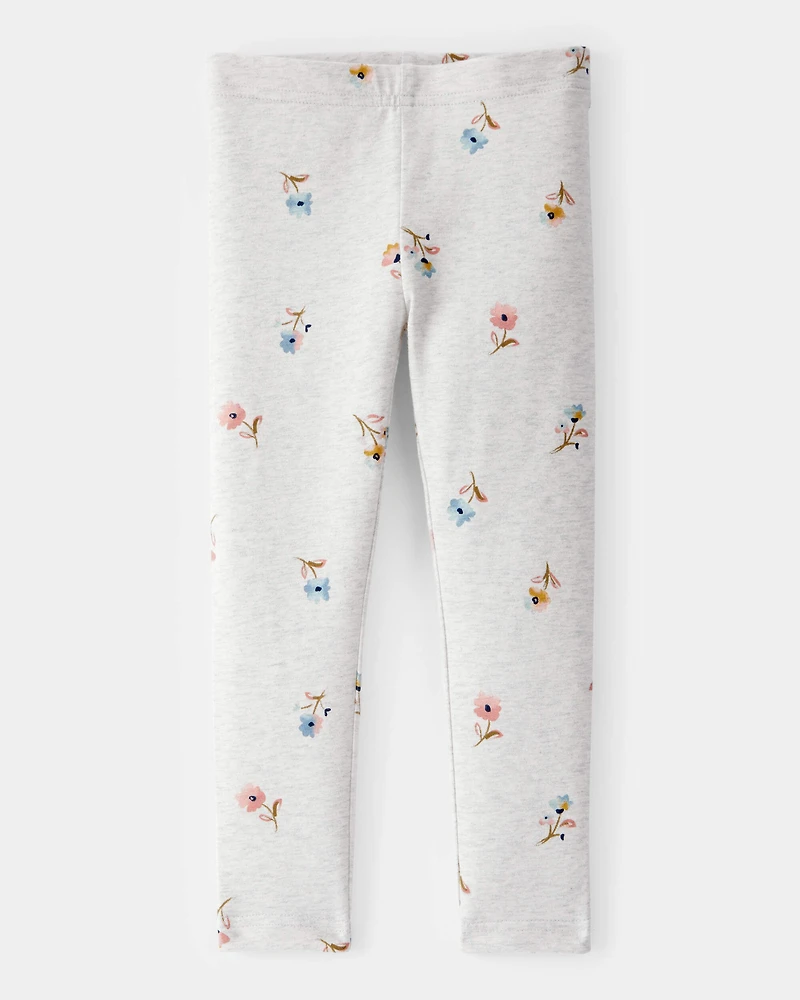 Toddler Girl 2-Piece Floral Peplum Top & Cotton Floral Stretch Leggings Set - Grey