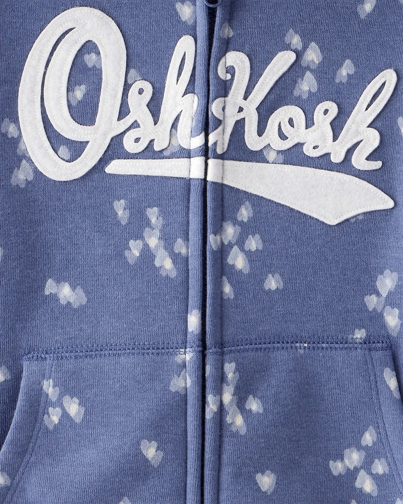 Girls Heart Print DayDream Fleece Jacket - Navy