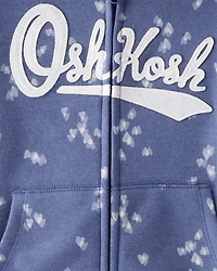 Girls Heart Print DayDream Fleece Jacket - Navy