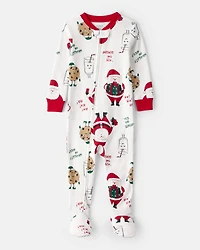 Baby Beige Santa Milk & Cookies 100% Cotton Long-Sleeve Snug Fit 1-Piece Pajamas - White
