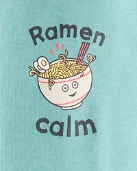 Boys Ramen Calm Print 100% Cotton Long-Sleeve 4-Piece Pajamas - Blue/White