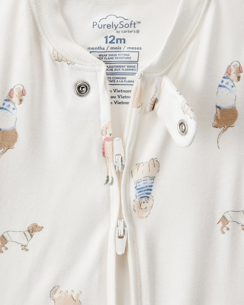 Baby Dog Print 2-Way Zip PurelySoft Sleep & Play Pajamas Pajamas - White