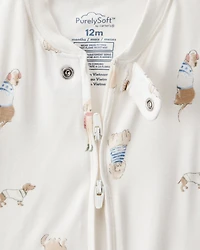 Baby Dog Print 2-Way Zip PurelySoft Sleep & Play Pajamas Pajamas - White