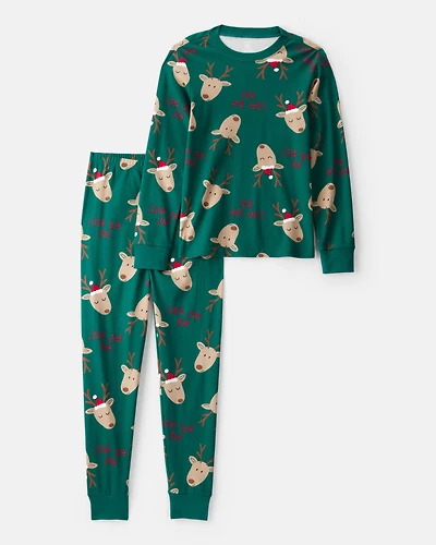 Adult Reindeer Snug Fit 2-Piece Pajamas - Green