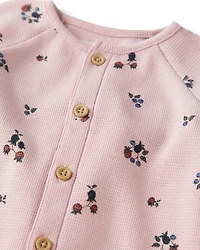 Baby Organic Cotton Waffle Knit Jumpsuit Berry Blossom Print
