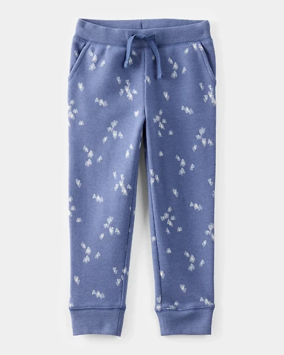 Toddler Girl Heart Print Fleece Drawstring Joggers - Blue