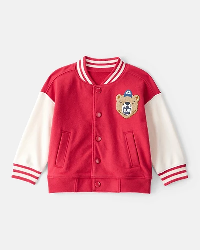 Baby Boy Bear Varsity Long-Sleeve Fashion Bomber Jacket - Red