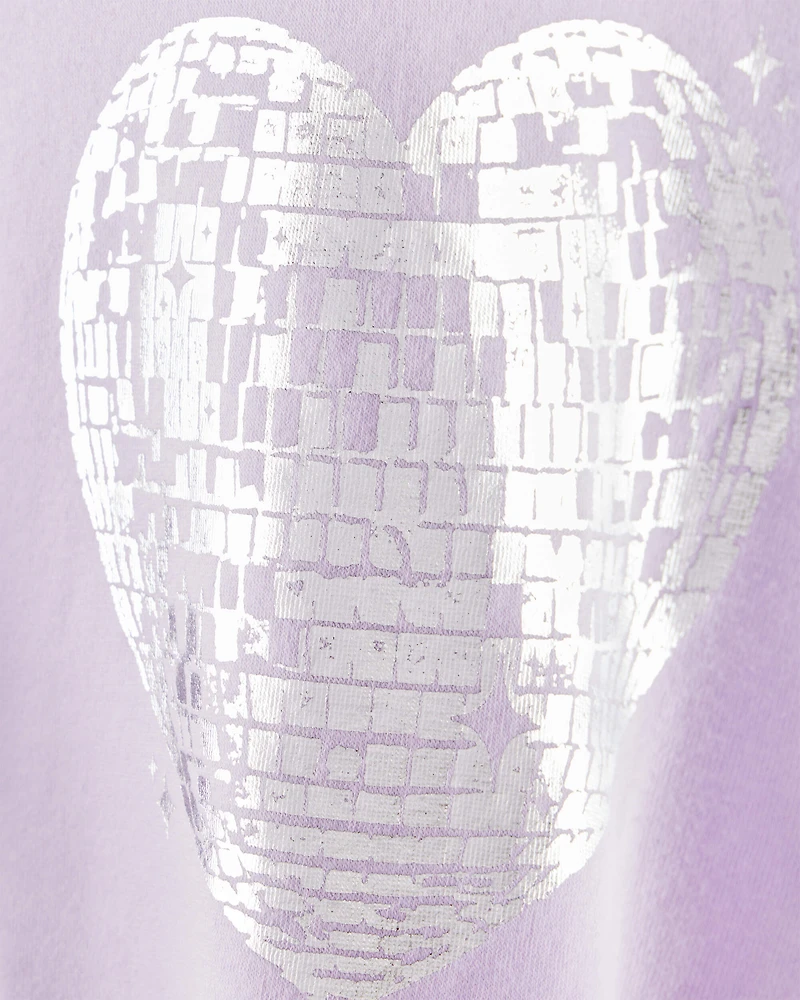 Girls DayDream Fleece Disco Heart Pullover Sweatshirt - Purple