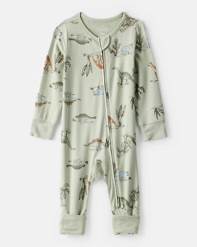 Baby Boy Dinosaur Print PurelySoft Long-Sleeve Sleep & Play - Green