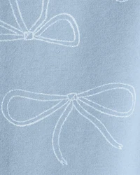 Kid Cotton Bow Stretch Leggings - Blue