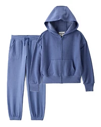 Girls 2-Piece DayDream Fleece Fleece Hooded Zip-Up Jacket & Joggers Set - Blue