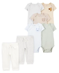 Baby 7-Piece Animals Short-Sleeve Bodysuits & Pull-On Pants Set