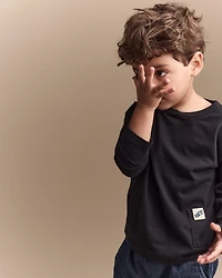 Toddler 'Hey' Long-Sleeve Pocket Tee - Black