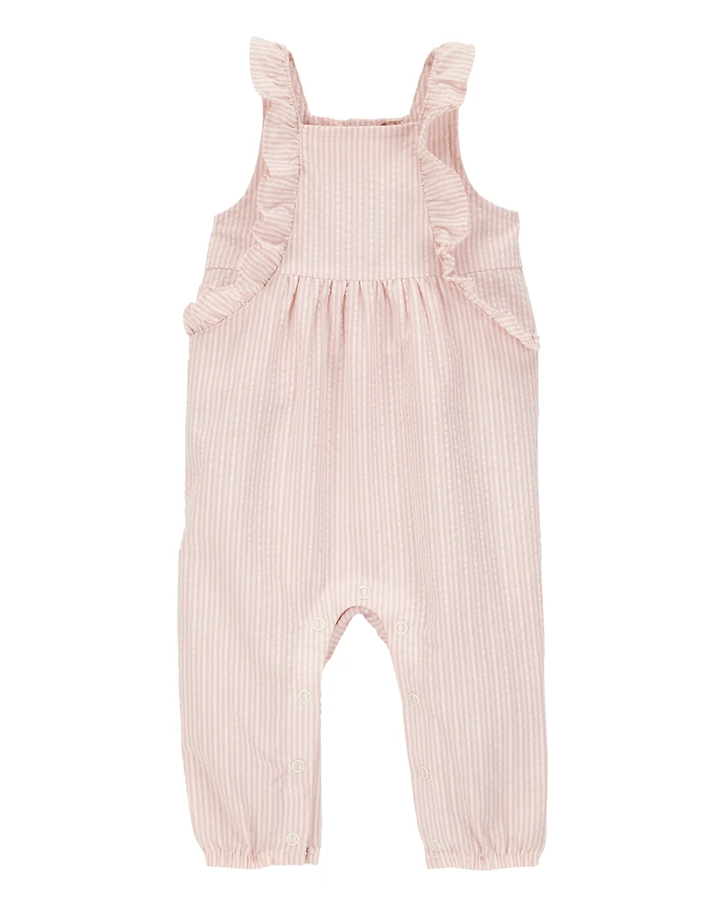 Baby Striped Seersucker Jumpsuit - Pink