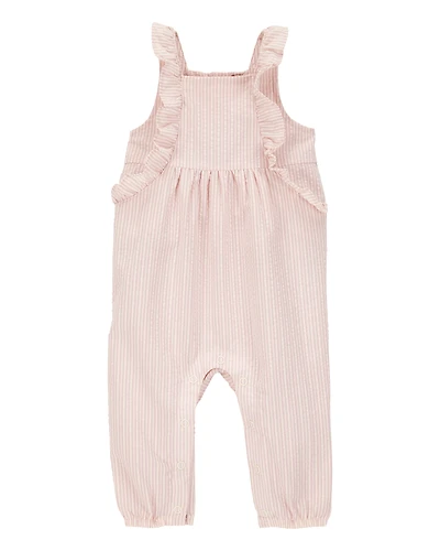 Baby Striped Seersucker Jumpsuit - Pink