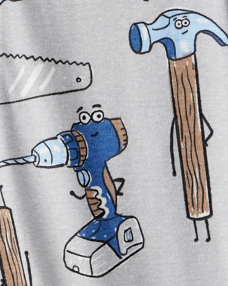 Baby Boy Construction Print 100% Cotton Long-Sleeve Snug Fit 1-Piece Pajamas