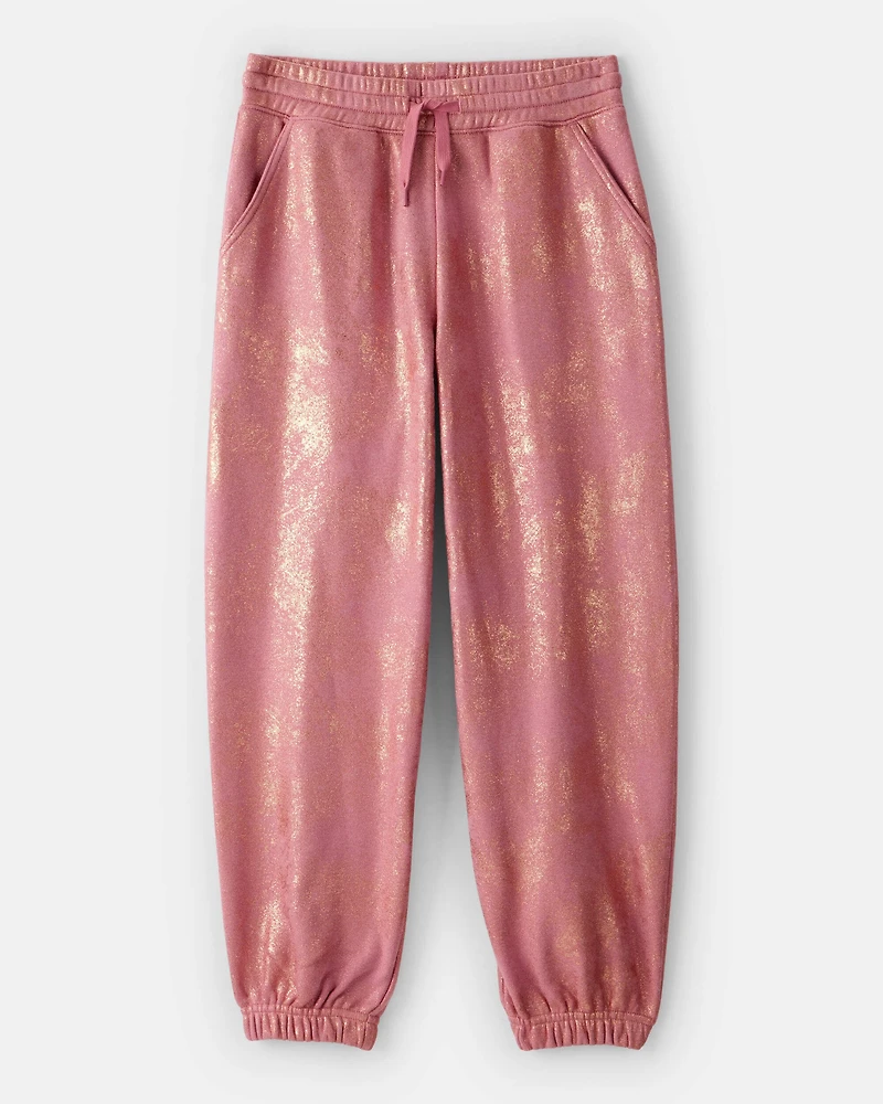 Girls DayDream Fleece Metallic Knit Drawstring Joggers - Pink