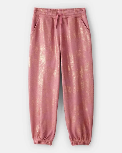 Girls DayDream Fleece Metallic Knit Drawstring Joggers - Pink