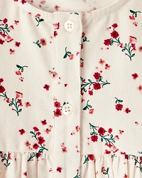 Toddler Girl Floral Print Corduroy Long-Sleeve Dress - White