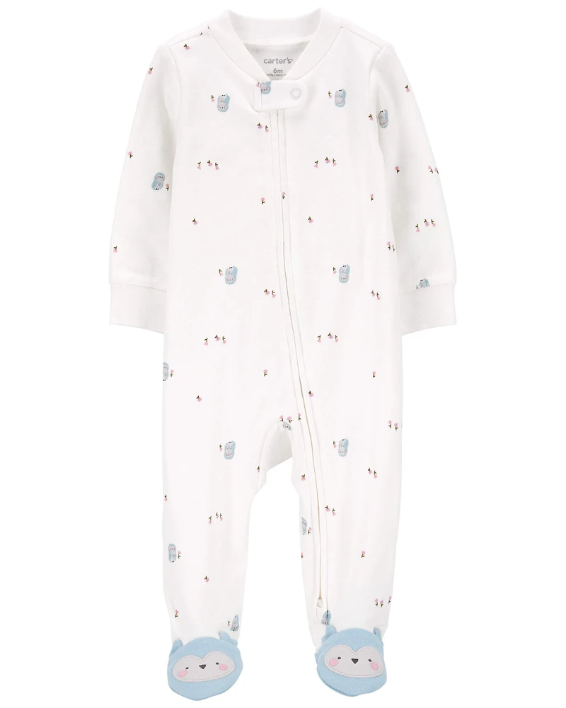 Baby Girl Owl 2-Way Zip Cotton Sleep & Play Pajamas