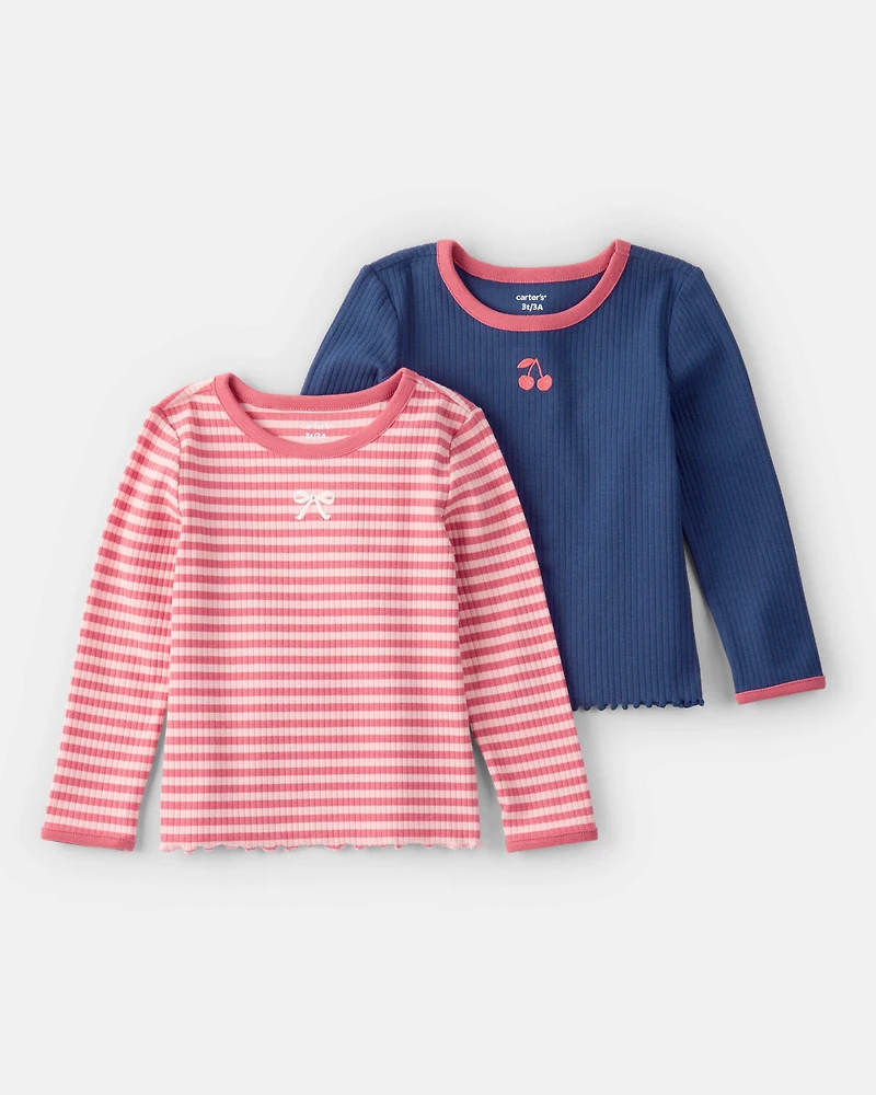 Toddler Girl 2-Pack Long-Sleeve Tops - Blue/Pink