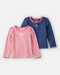 Toddler Girl 2-Pack Long-Sleeve Tops - Blue/Pink