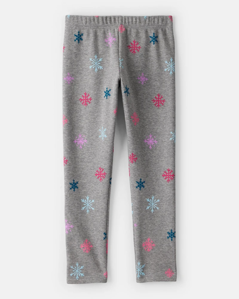 Girls Snowflake Pull-On Stretch Cozy Leggings - Grey